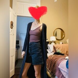 Free People Beach Landry Fauxchet Cardigan Duster XS Black